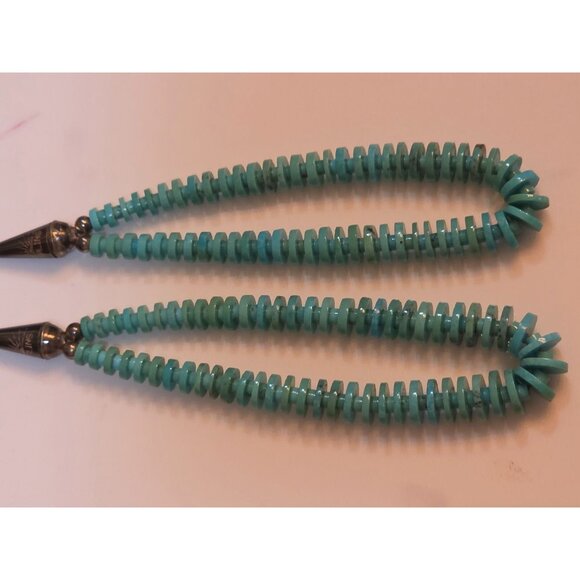 Sterling Heshi Turquoise Beaded 925 Silver Hook Earrings Huge Statement - Picture 8 of 11